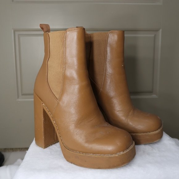 Steve Madden Shoes - Steve Madden Brown Leather Platform Booties | Color: Cognac | Size: 6